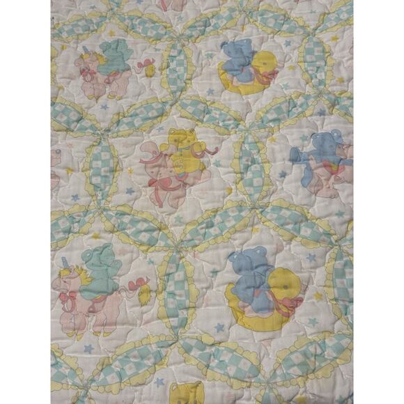 VTG Unisex 40” X 46”Baby Blanket Crib Quilted Comforter Unicorn, Rabbit, Bear - Picture 2 of 9